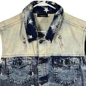 Diamond Stash Mens Distressed Denim Vest Stars Stripes Acid Wash Size Large